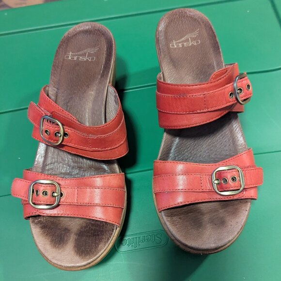 Dansko Jessie Slide Sandals Leather Double Strap Clog Red Slip On Scandi Girl - Picture 7 of 7